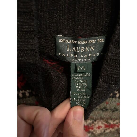 Lauren Ralph Lauren Hand Knit Sweater Womens Size Large Lambs Wool Fair Isle - Picture 5 of 8